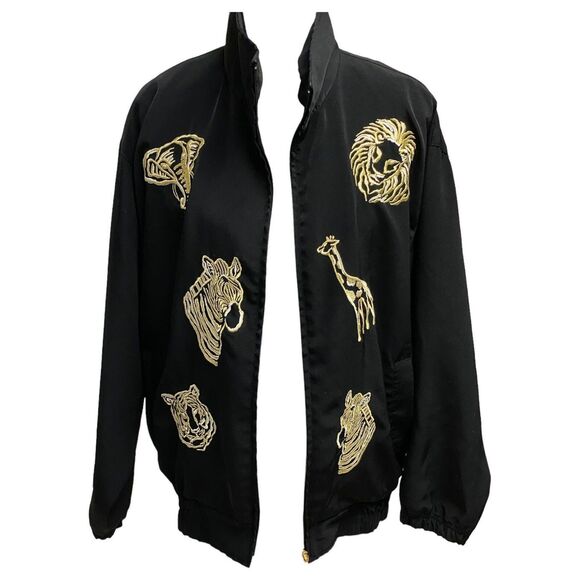 Vintage Black Gold Embroidered Safari Animal Jacket Size M Statement Bomber - Picture 4 of 13